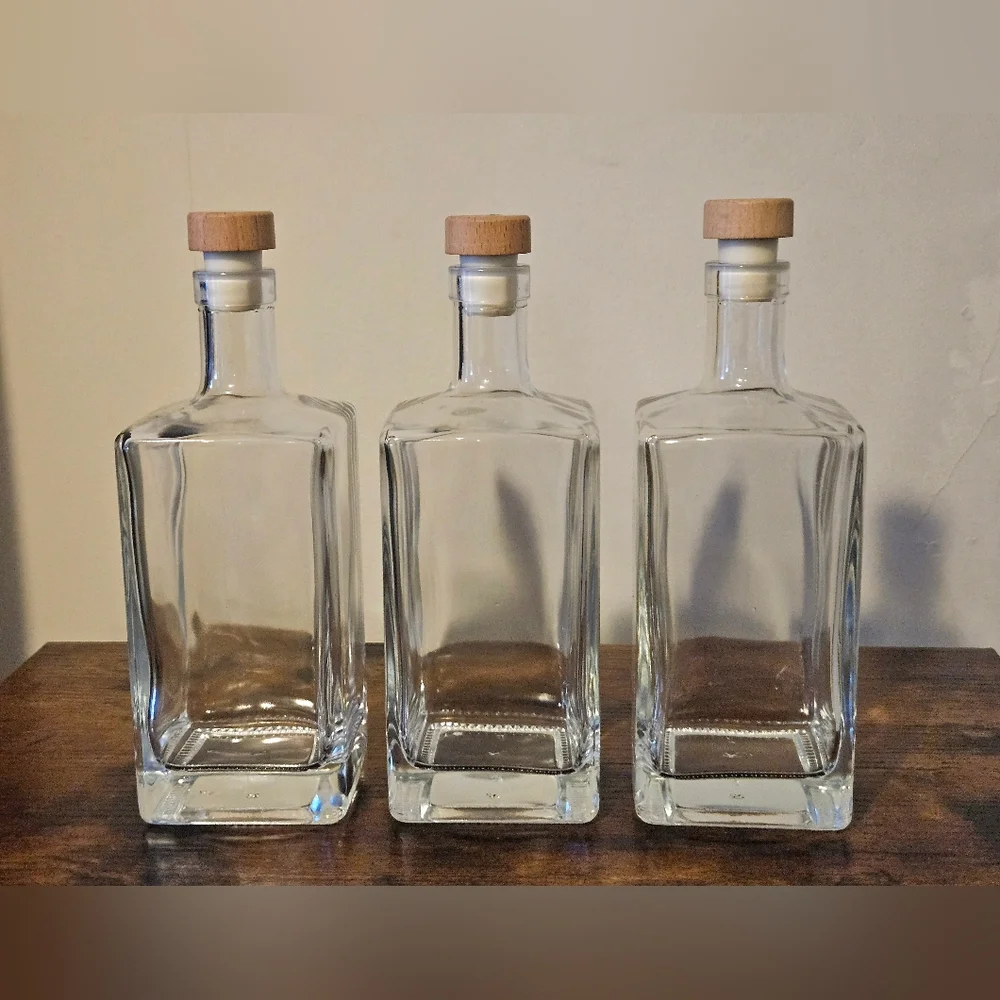 Clear Glass Bottles with Wooden Caps Set Of 3
